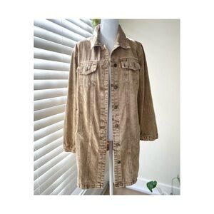 Beige Longline Denim Jacket - Women